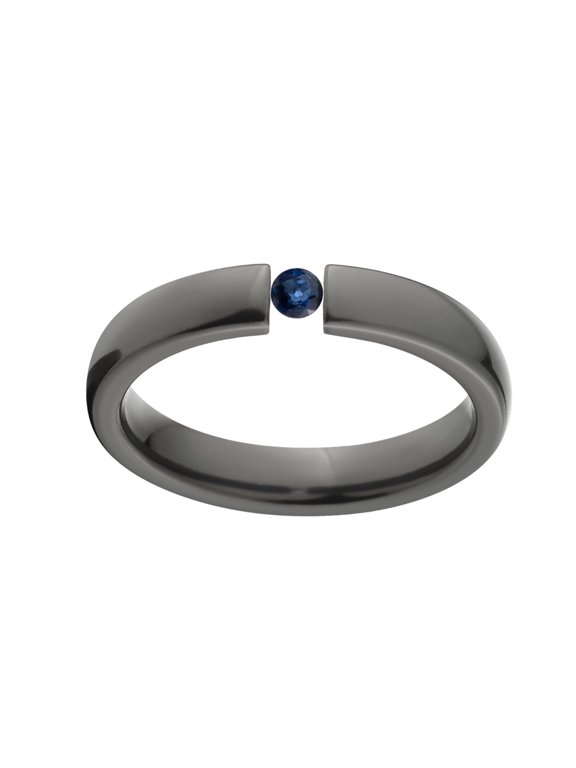 Blue Saphire 4mm Black Zirconium Tension Set Ring