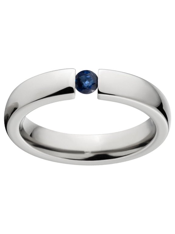 Blue Saphire 4mm Stainless Steel Tension Set Ring