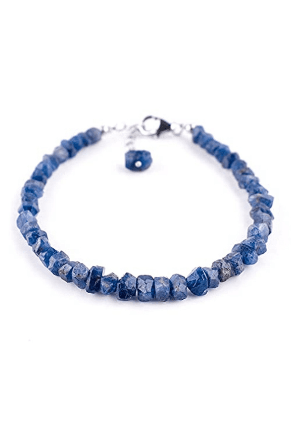 Blue Sapphire 4-6mm Nugget Tumble Shape Rough Cut Beads 7 inch adjustable Silver Plated Clasp Bracelet for men, women, unisex. Link Chain Stacking Bracelet.|LINK_01531