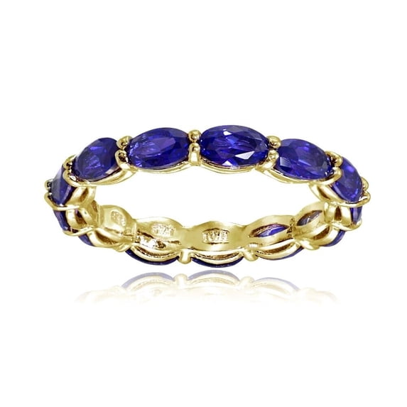 Blue Sapphire 5x3mm Oval-Cut Stackable Eternity Band Ring 925 Sterling Silver Yellow Gold Plated Gemstone Jewelry For Women Gift By KIRAN FINE JEWELS