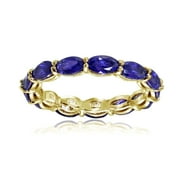 GEMSTONE UNIVERSE Blue Sapphire 5x3mm Oval-Cut Stackable Eternity Band Ring 925 Sterling Silver Yellow Gold Plated Gemstone Jewelry For Women Gift