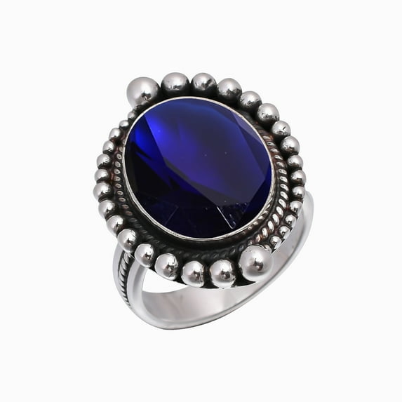 Blue Sapphire 925 Sterling Silver Ring, 16X12 mm Oval Gemstone Ring, Blue Ring, Christmas Gift, Unique Jewelry Ring, Adjustable Ring V4960R2096389