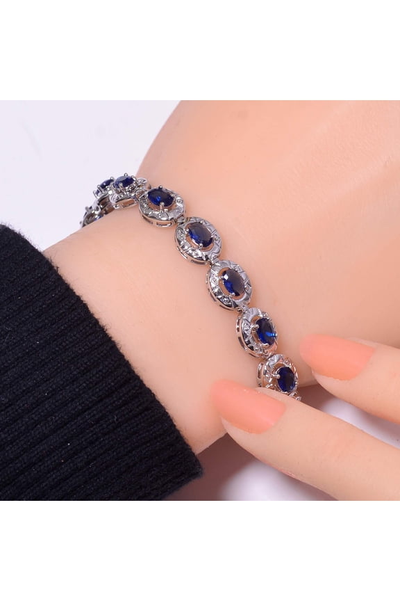 Blue Sapphire - 925 Sterling Silver Tennis Bracelet 7.99" B_9730_725_6, New Year Sale, Valentin's Day Gift
