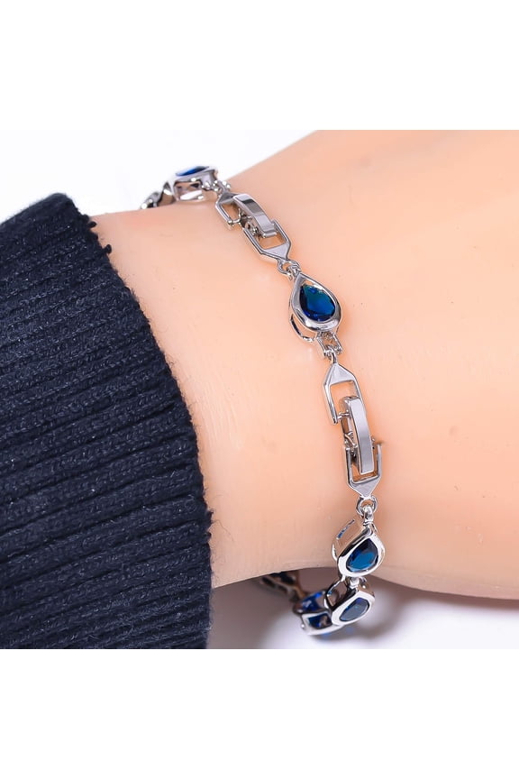 Blue Sapphire 925 Sterling Silver Tennis Bracelet 7.99" B72036, New Year Sale, Valentin's Day Gift