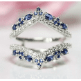 thumbnail image 1 of Blue Sapphire And White Diamond Ring Enhancer in 925 Sterling Silver - Bridal Engagement Ring Jacket, 1 of 2