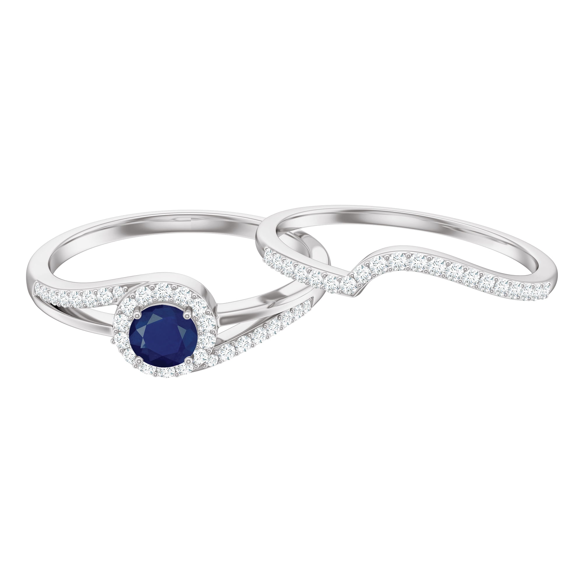 Blue Sapphire Bridal Ring Set with Diamond Enhancer (1 CT, AAA Quality ...