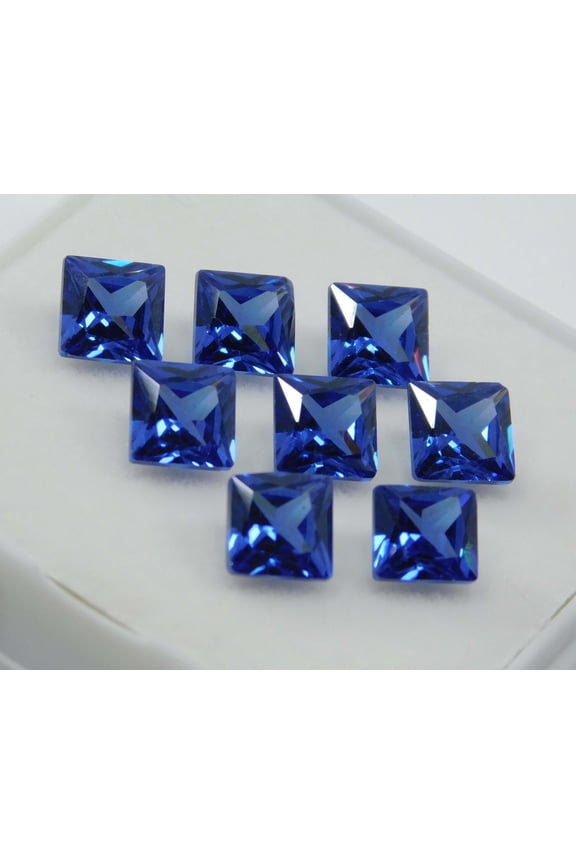Certified Natural Blue Sapphire Square Cut Loose Gemstone Lot – 8 Pcs Ring Size Stones