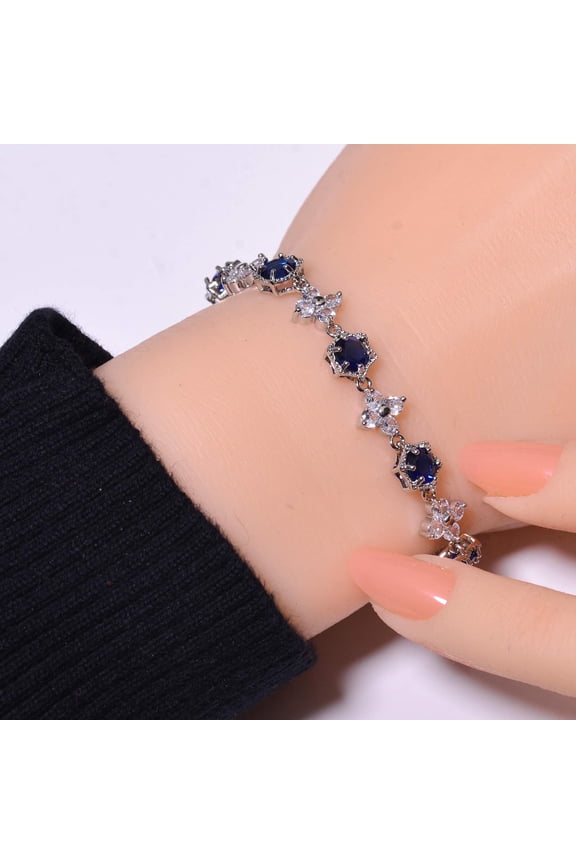 Blue Sapphire & CZ - 925 Sterling Silver Tennis Bracelet 8.99" B36987, New Year Sale, Valentin's Day Gift