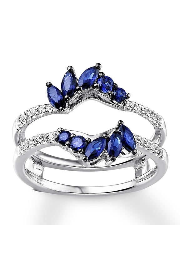 Blue Sapphire CZ Ring Guard Enhancer 925 Sterling Silver Marquise Crown for Women-6.5