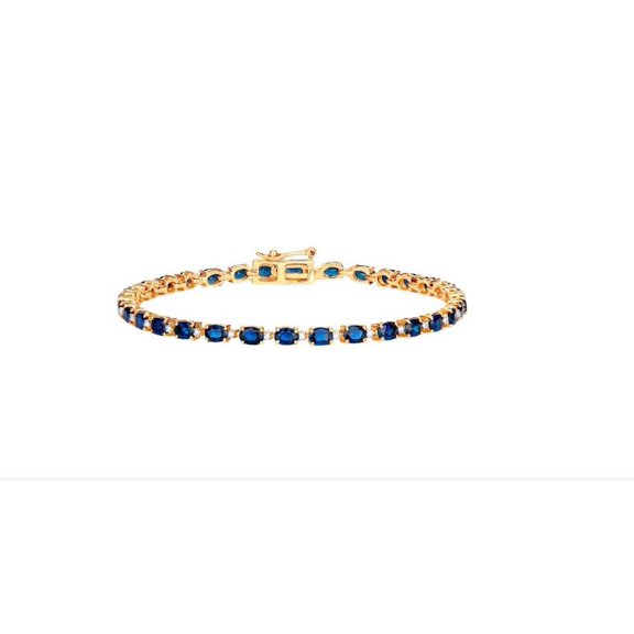 Blue Sapphire with CZ diamond oval Tennis Bracelet,14K Gold plated Blue Bracelet Blue Sapphire, silver Bracelet, Bracelet gift for her by Pinkcityshopstore