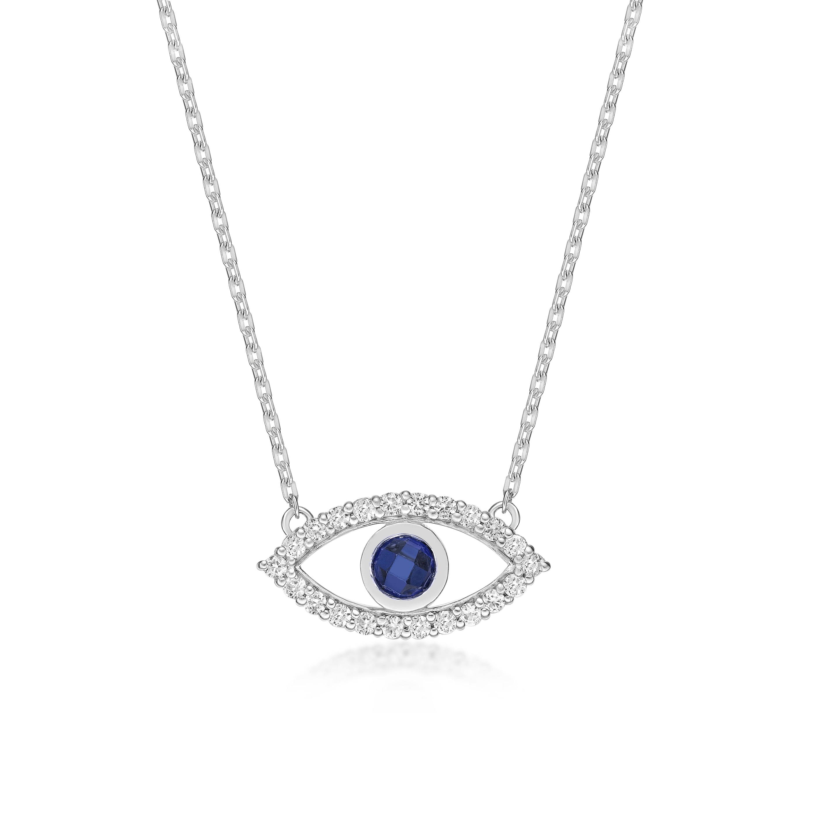 Sapphire & Diamond Bamboo Evil Eye Pendant Necklace