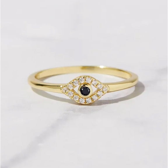 Blue Sapphire & Diamond Evil Eye Engagement Ring, Minimalist Evil Eye Protection Ring For Her, Dainty September Birthstone Ring, Promise Ring, Thin Band Ring, Handmade Jewelry