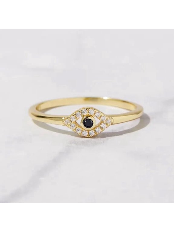 Blue Sapphire & Diamond Evil Eye Engagement Ring, Minimalist Evil Eye Protection Ring for Her, Dainty September Birthstone Handmade Ring, Promise Ring