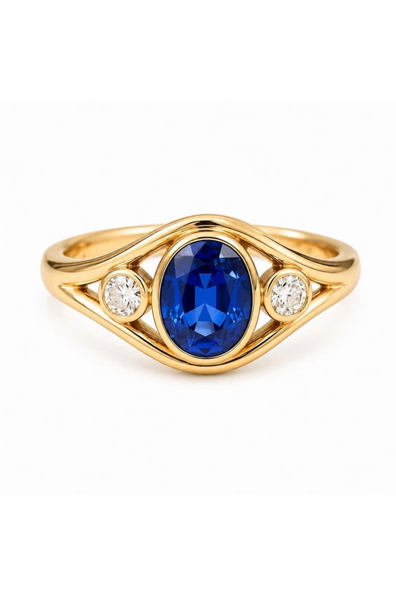 Blue Sapphire & Diamond Ring, Dainty Engagement Ring, Stackable Band Ring, Minimalist Proposal Handmade Jewelry, Past Present Future Ring