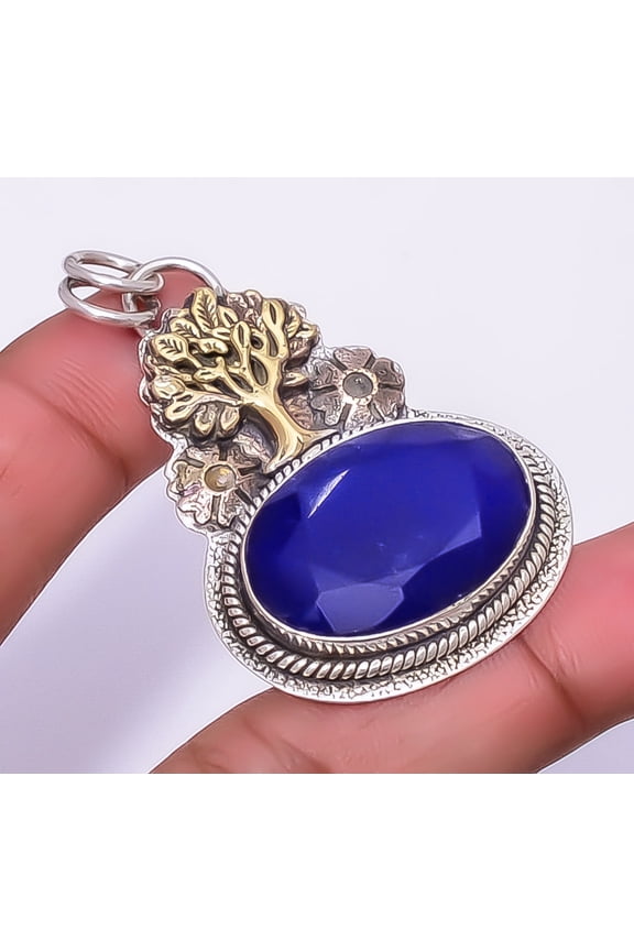 Blue Sapphire - Dyed Quartz (Simulated) 925 Silver Tree Of Life Pendant 1.99" P3, Valentine's Day Gift, Birthday Gift, Beautiful Jewelry For Woman