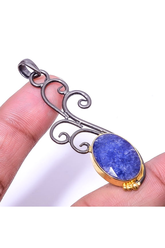 Blue Sapphire - Dyed Quartz (Simulated) 925 Sterling Silver Pendant 2.34" P47, Gemstone Jewelry, Birthday Gift, Christmas Gift
