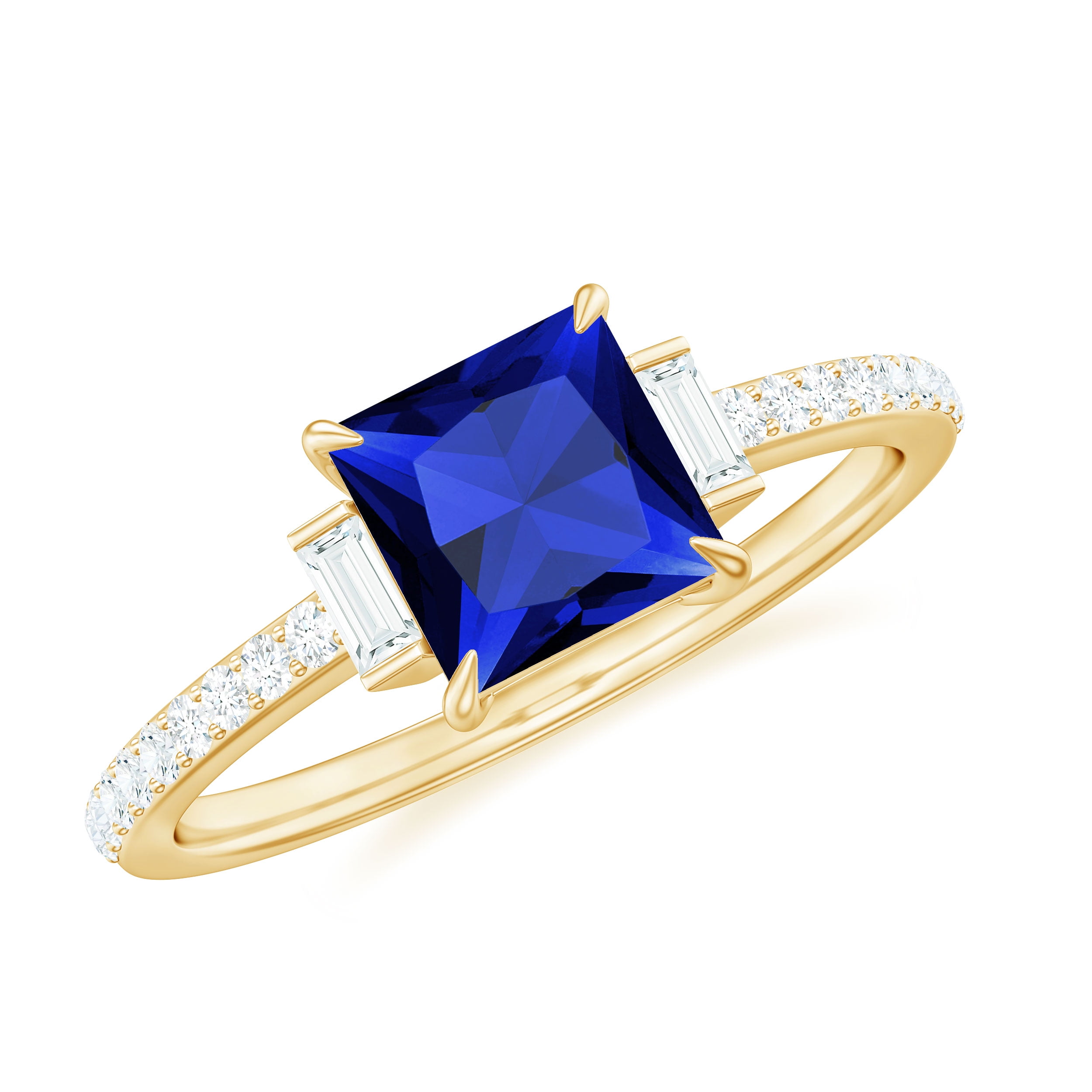 Blue Sapphire Engagement Ring with Moissanite, 6 mm Lab Grown Sapphire ...