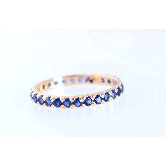 Blue Sapphire Full Eternity Anniversary Band Ring Dainty Stackable Ring 925 Sterling Silver Rose Gold Plated Gemstone Jewelry For Women Gift By KIRAN FINE JEWELS
