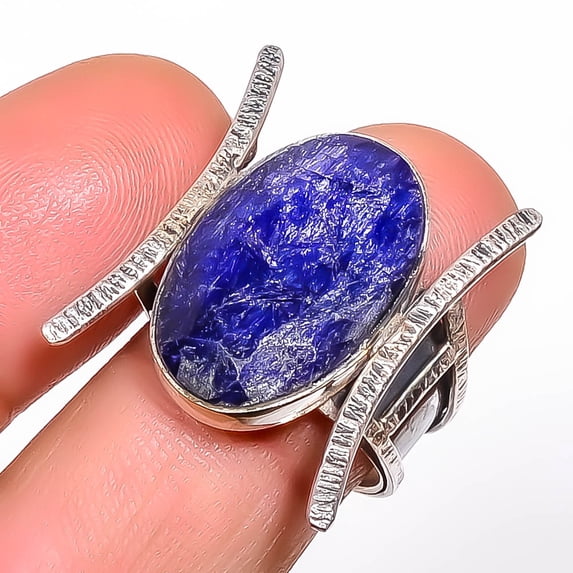 Blue Sapphire Gemstone Handmade 925 Sterling Silver Jewelry Ring s.8