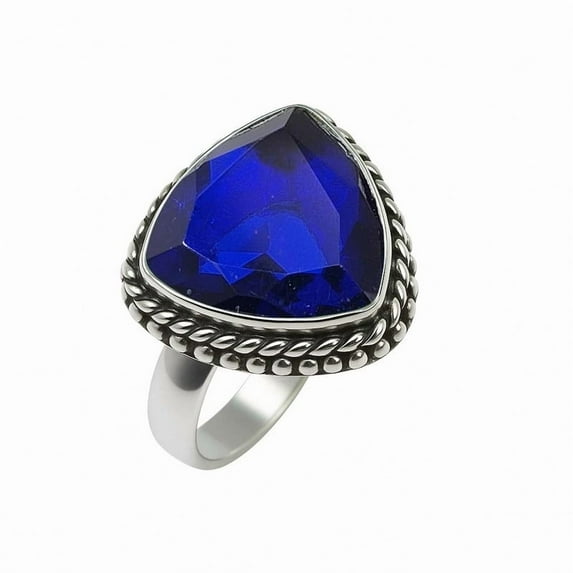 Blue Sapphire Gemstone Ring for Women – Handmade 925 Sterling Silver Ring Triangle Cut Vintage Statement Jewelry