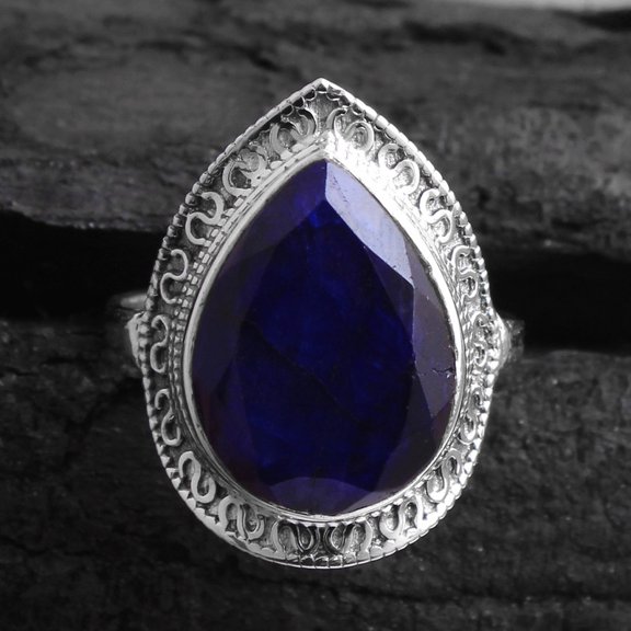 Blue Sapphire Gemstone Statement Ring 925 Sterling Silver Handmade Jewelry Solid Ring