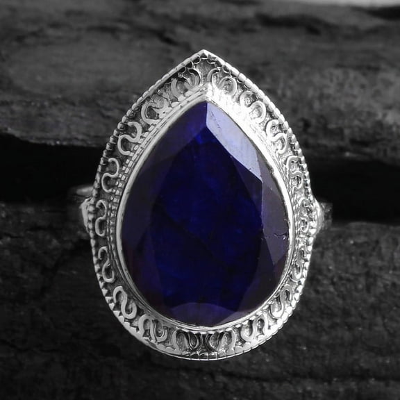 Blue Sapphire Gemstone Statement Ring 925 Sterling Silver Handmade Jewelry Solid Ring