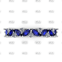 Blue Sapphire Half Eternity Wedding Band, Engagement Ring/ Unique Marquise Sapphire Diamond Ring / September Birthstone.