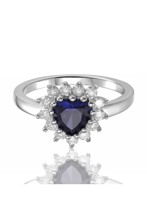 Blue Sapphire Halo Heart Ring