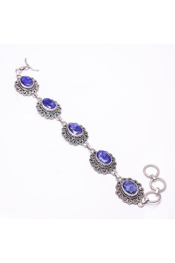 Blue Sapphire (Lab-Created) Fine Art 925 Sterling Silver Bracelet 8.99" B15, Gemstone Jewelry, Birthday Gift, Beautiful Jewelry For Woman & Girls