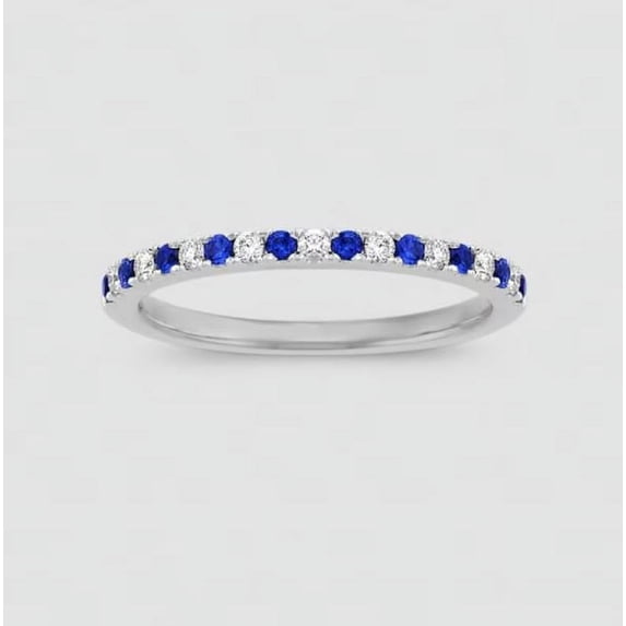 Blue Sapphire Moissanite Wedding Engagement Half Eternity Band Ring 925 Sterling Silver Gemstone Jewelry For Women Gift By KIRAN FINE JEWELS