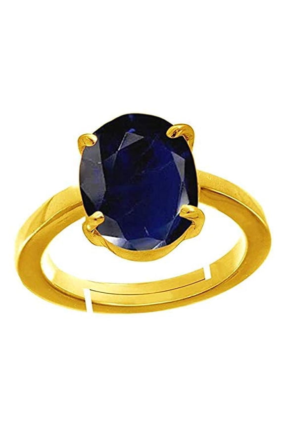 Blue Sapphire/Neelam 8.25 Ratti 7.25 crt Stone Panchdhatu Adjustable Ring for Women