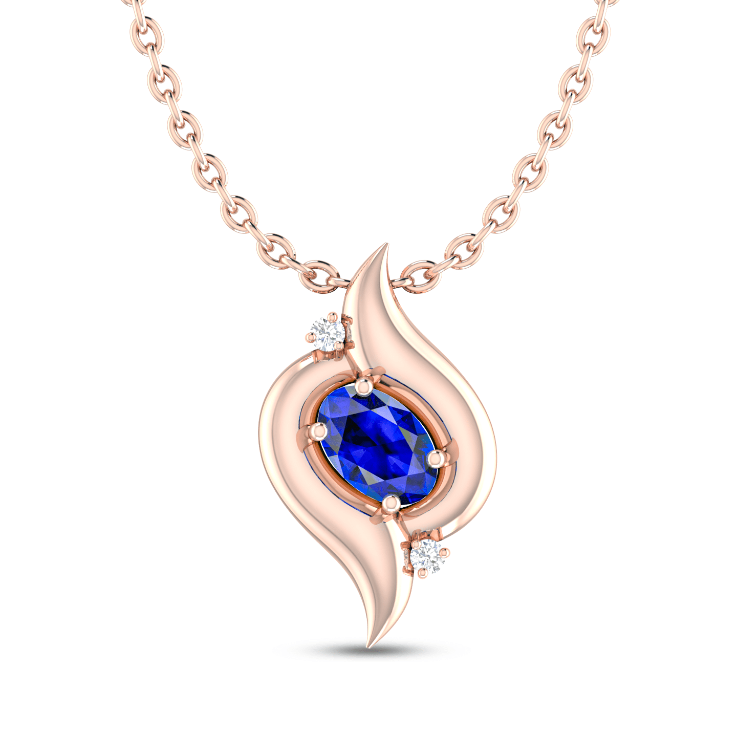 Blue Sapphire Oval Rose Gold Plated Shell Style Solitaire Pendant ...