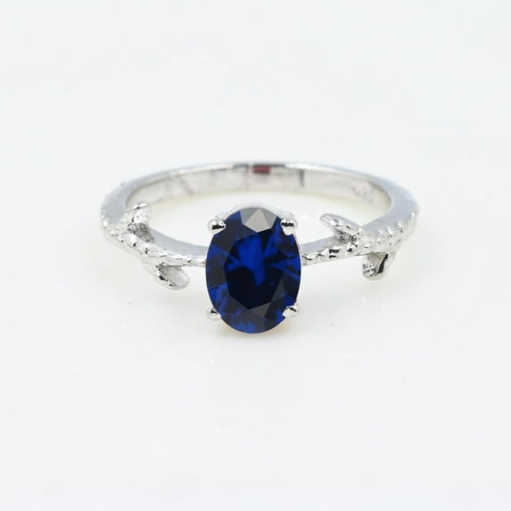 Blue Sapphire Oval cut gemstone engagement ring 925 sterling silver ring