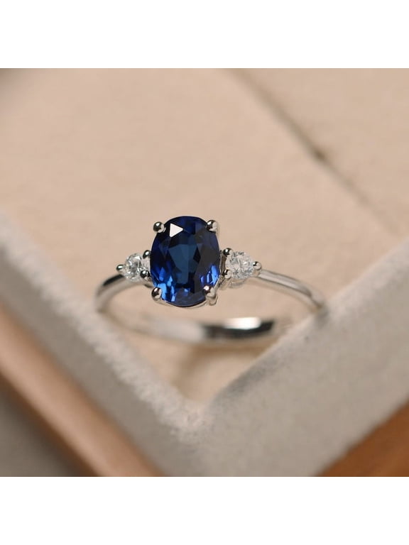 Blue Sapphire Oval cut gemstone engagement ring 925 sterling silver ring