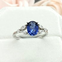 Blue Sapphire Oval cut gemstone engagement ring 925 sterling silver ring
