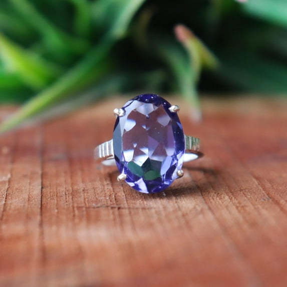 Blue Sapphire Ring, 925 Silver Ring, Prong Setting Ring, Vintage Ring, Cocktail Ring, Boho Jewelry, Unisex Ring, Pretty Ring, Statement Ring