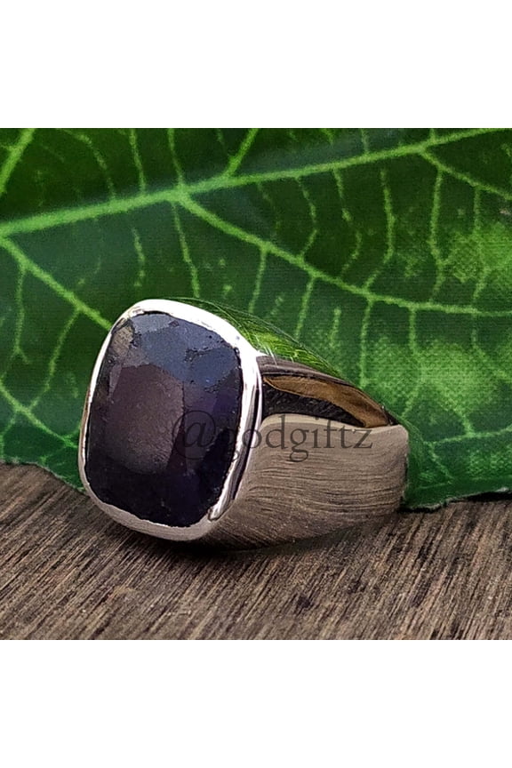 Blue Sapphire Ring - 925 Solid Sterling Silver Jewelry - Handmade Silver Ring -Gemstone Signet Mens Ring - Statement Ring - Gift for Partner