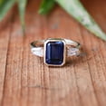 thumbnail image 1 of Blue Sapphire Ring, 925 Sterling Pure Silver Ring, Sapphire Gemstone Ring, Emerald Cut Sapphire Ring, Charm Ring, Personalized Gift Ring,,,,, 1 of 4