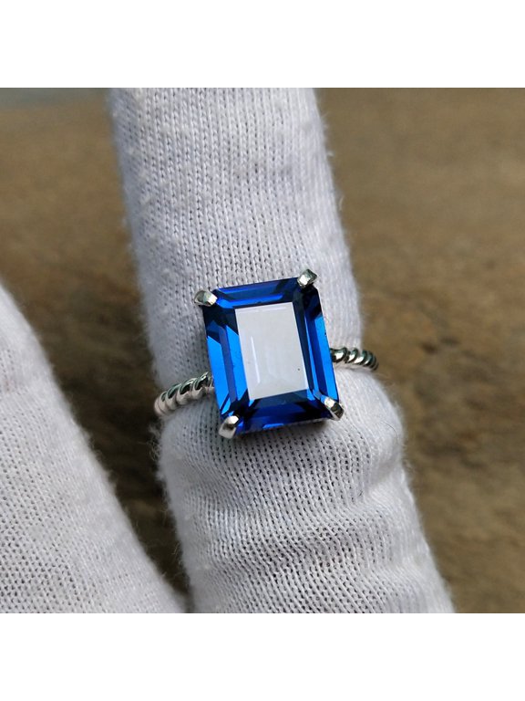 Blue Sapphire Ring, 925 Sterling Silver Ring, Men & Women Ring, Blue Sapphire Silver Ring, Octagon Sapphire Ring, Hand made Ring