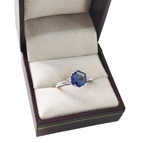 Blue Sapphire Ring, 925 Sterling Silver, Women Ring, Hexagon Blue Sapphire, September Birthstone, Christmas, Thanksgiving, Tiny Dainty Ring, CZ Ring, Handmade, Statement Jewelry, Anniversary Gift