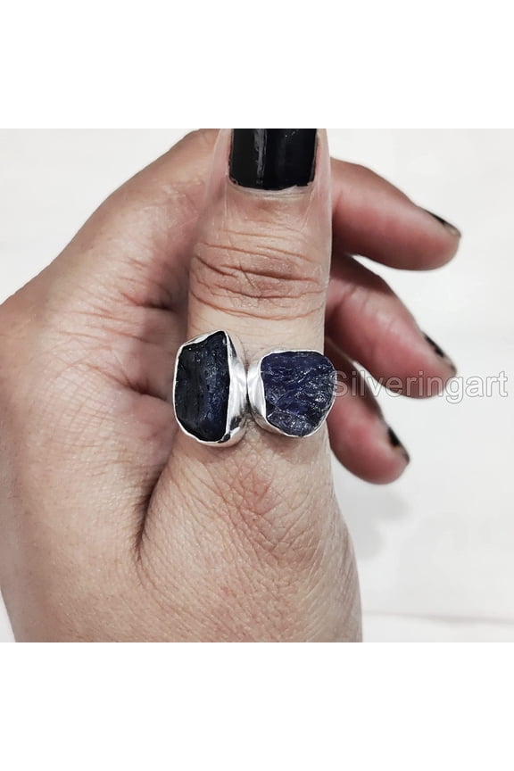Blue Sapphire Ring, Rough Blue Sapphire Ring, September Birthstone, Adjustable Ring, 925 Sterling Silver, Womens Ring, Christmas, Thanksgiving, Handmade, Statement Jewelry, Rough Gemstone Jewelry