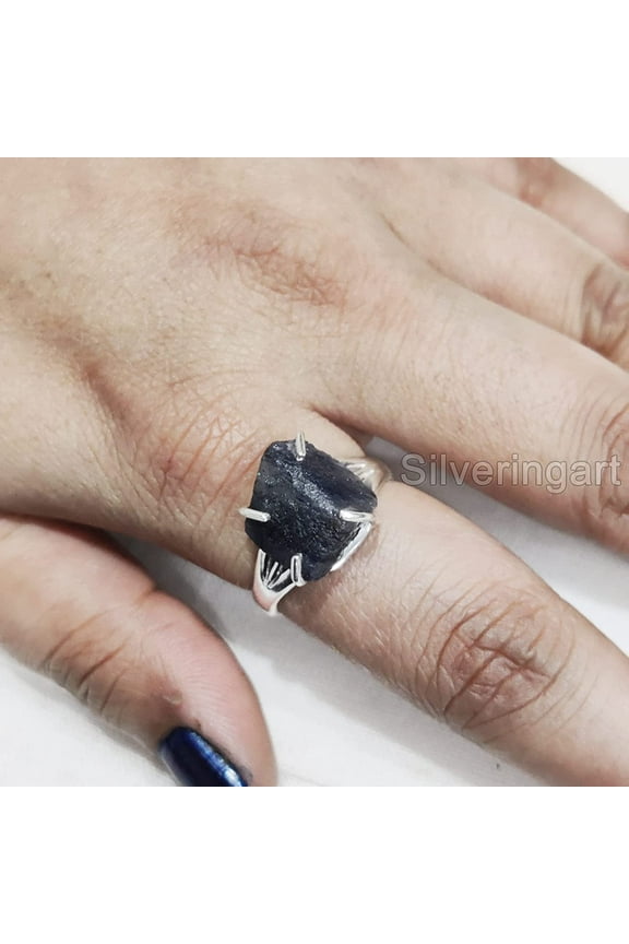 Blue Sapphire Ring, Rough Blue Sapphire Ring, September Birthstone, Boho Ring, 925 Sterling Silver, Womens Ring, Christmas, Thanksgiving, Handmade, Statement Jewelry, Rough Gemstone Jewelry