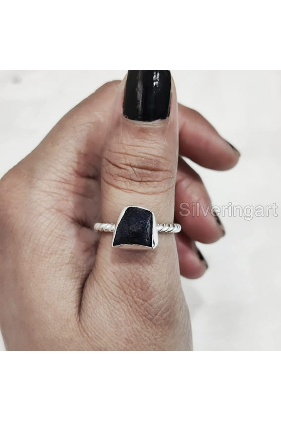 Blue Sapphire Ring, Rough Blue Sapphire Ring, September Birthstone, Twisted Band, 925 Sterling Silver, Womens Ring, Christmas, Thanksgiving, Handmade, Statement Jewelry, Rough Gemstone Jewelry