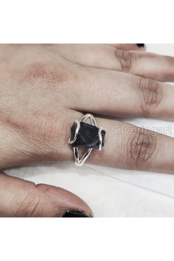 Blue Sapphire Ring, Rough Blue Sapphire Ring, September Birthstone, Wire Band Ring, 925 Sterling Silver, Womens Ring, Christmas, Thanksgiving, Handmade, Statement Jewelry, Rough Gemstone Jewelry