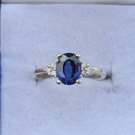 Blue Sapphire Ring, Sterling Silver Engagement Ring
