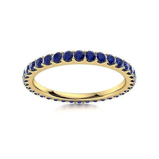 Blue Sapphire Round 2 mm Full Eternity Delicate Band Ring 925 Sterling Silver Yellow Gold Plated Gemstone Jewelry For Women Gift By KIRAN FINE JEWELS