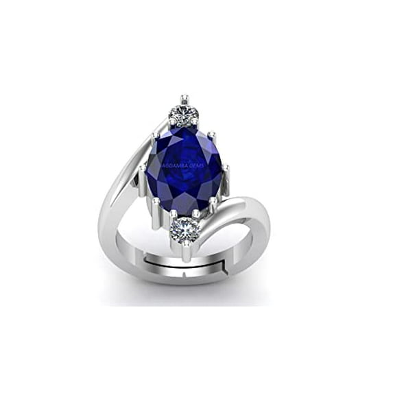 Blue Sapphire Silver Plated Ring 9.25 Ratti 8.40 Carat Unheated And Untreated Neelam Natural Ceylon Gemstone For Men And-B0BNC2