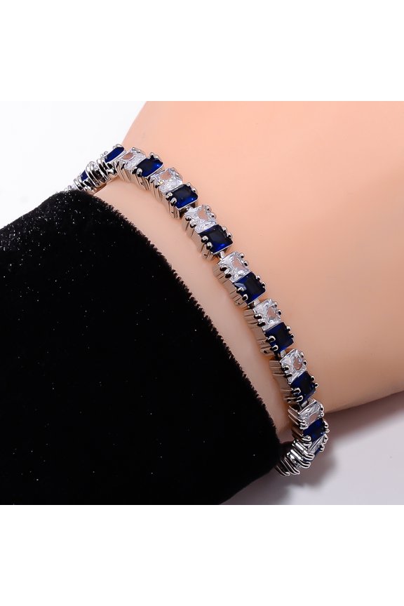 Blue Sapphire -Simulated, CZ 925 Sterling Silver Adjustable Bracelet 7-8" B1027