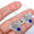 thumbnail image 1 of Blue Sapphire Sand Paper Textured (Simulated) 925 Sterling Silver Earring 2.42" A380, Beautiful Jewelry For Woman & G, New Year Sale, Valentin's Day G, 1 of 2