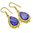 thumbnail image 1 of Blue Sapphire (Simulated) Silver 18k Yellow Gold Plated Earring 1.76" E24-557, Beautiful Jewelry For Woman, New Year Sale, Valentin's Day Gift, 1 of 1